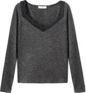 MANGO Lace Trim Long Sleeve Top