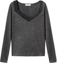 MANGO Lace Trim Long Sleeve Top