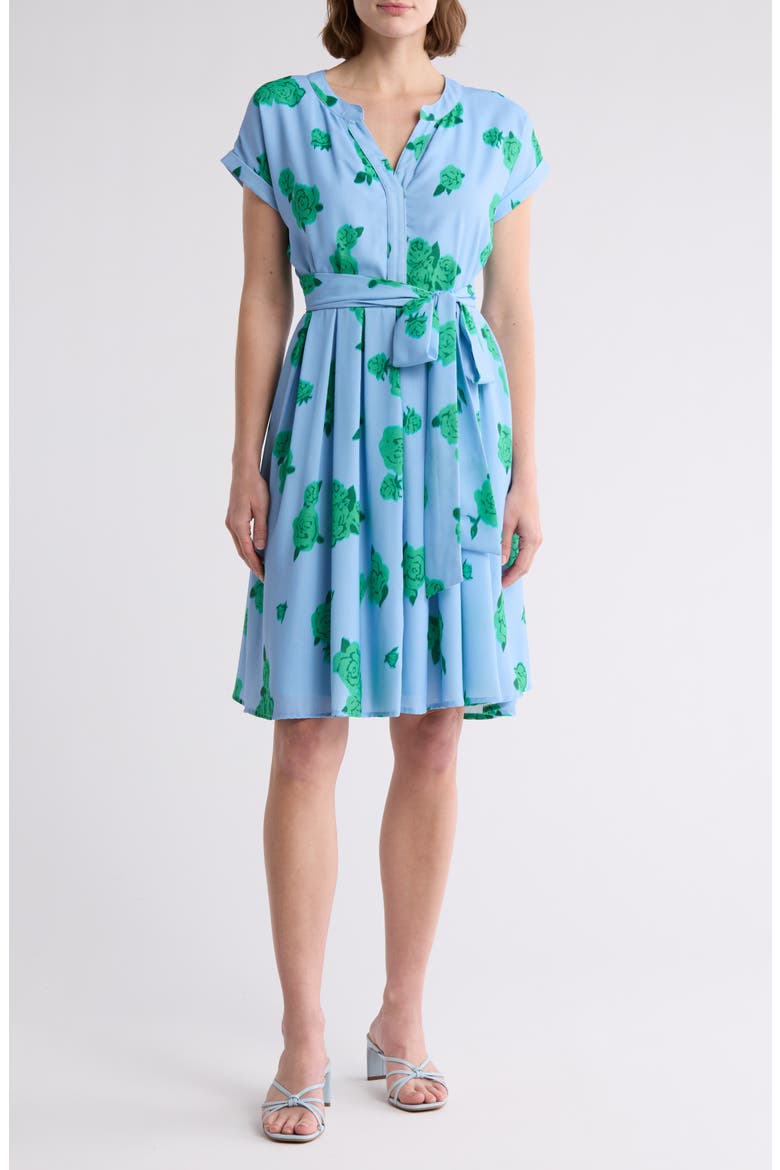 Belted Cap Sleeve Dress, Main, color, LIGHT BLUE