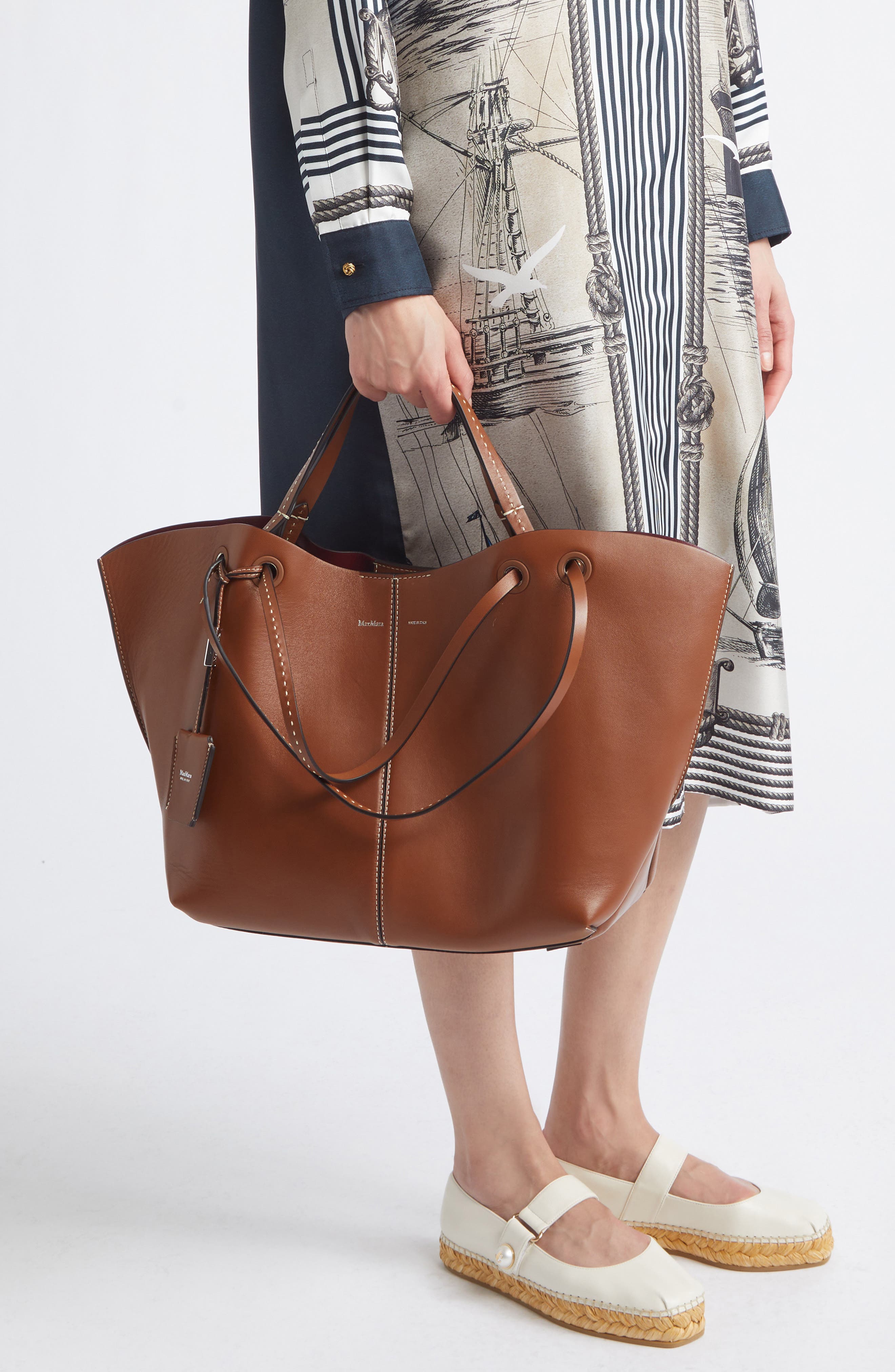 Max Mara Double Leather Shopper Tote, Alternate, color, Amber Brown