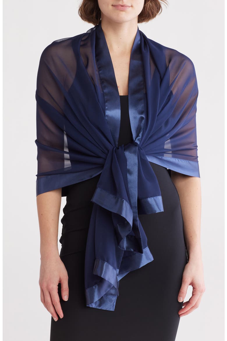 Oversize Chiffon Border Scarf, Main, color, NAVY EVENING