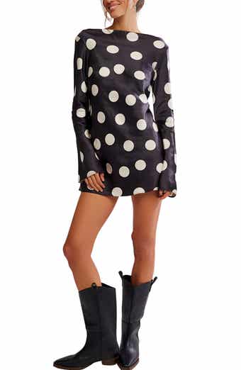 Free People Tigre Polka Dot Long Sleeve Satin Minidress