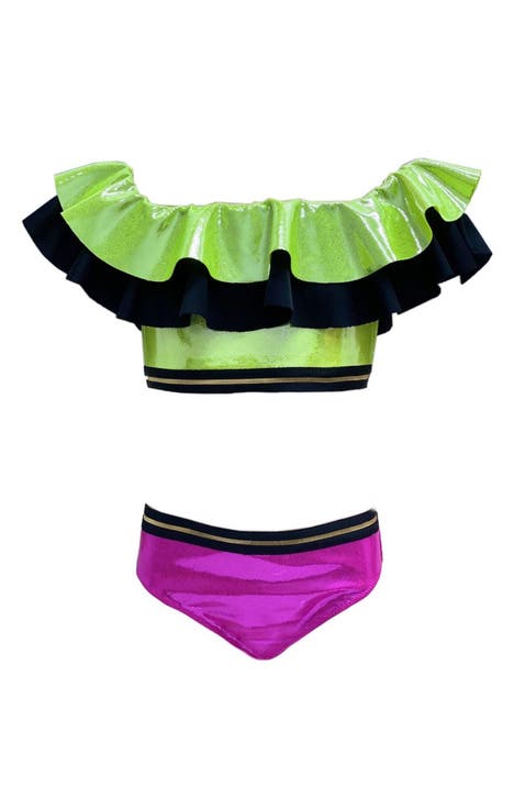 Shimmer Off-Shoulder Ruffle Two-Piece Bikini, Little Kid-Big Kid