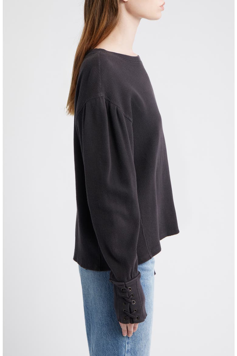 Lapis Lace-Up Cuff Cotton Thermal Top, Alternate, color, BLACK