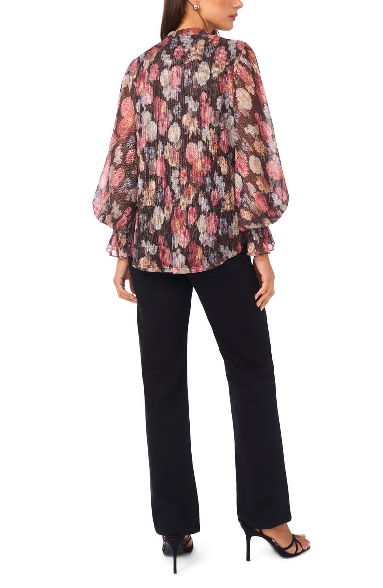 Vince Camuto Floral V-Neck Flare Cuff Chiffon Top, Alternate, color, Rich Black