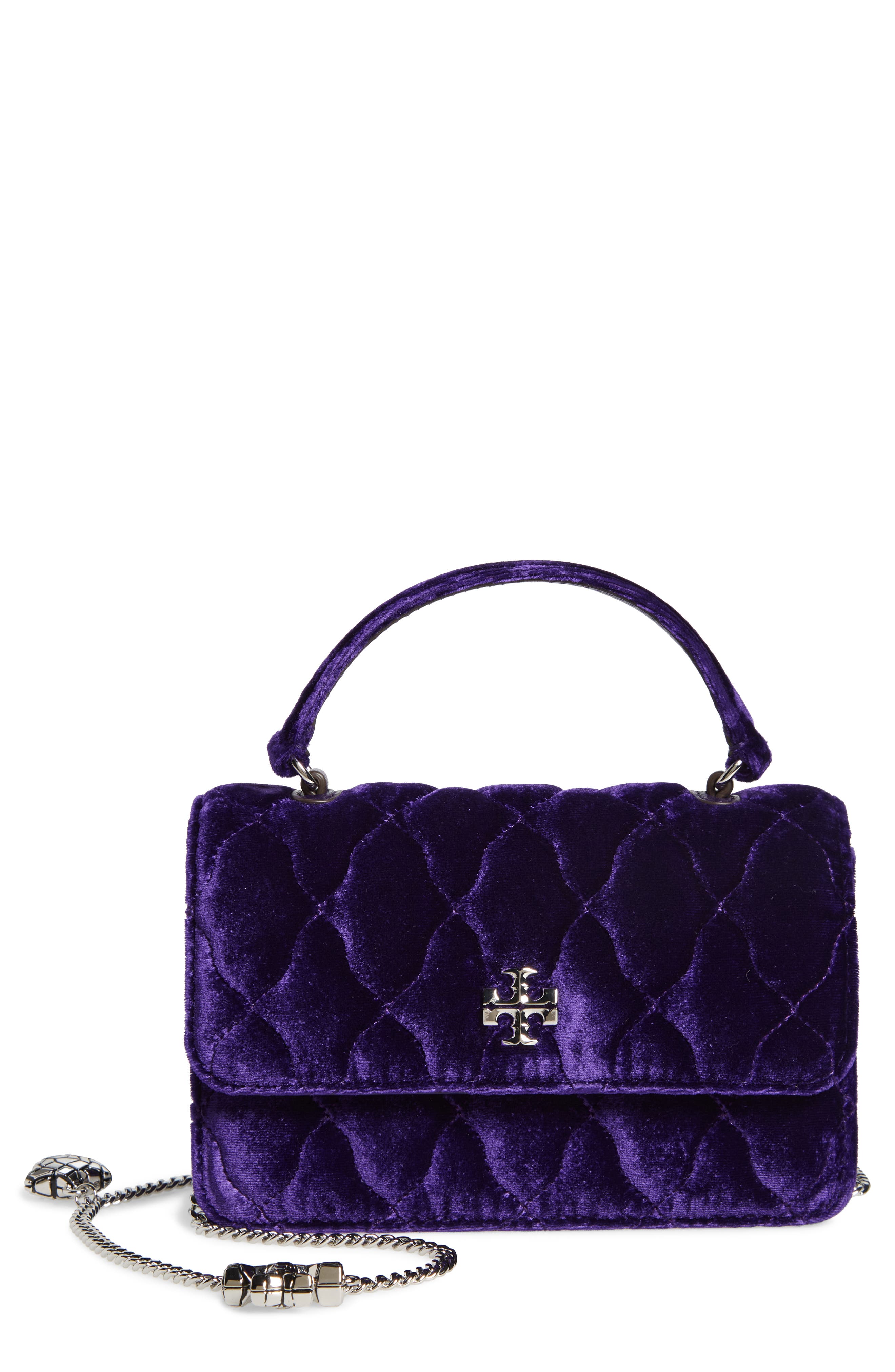 Kira Chevron Velvet Mini Top Handle Chain Wallet, Main, color, DEEP CHAROITE