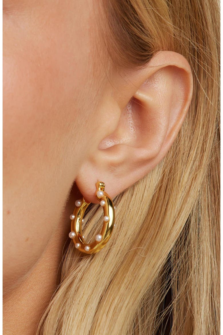 Paris Pearl Hoops, Alternate, color, Gold