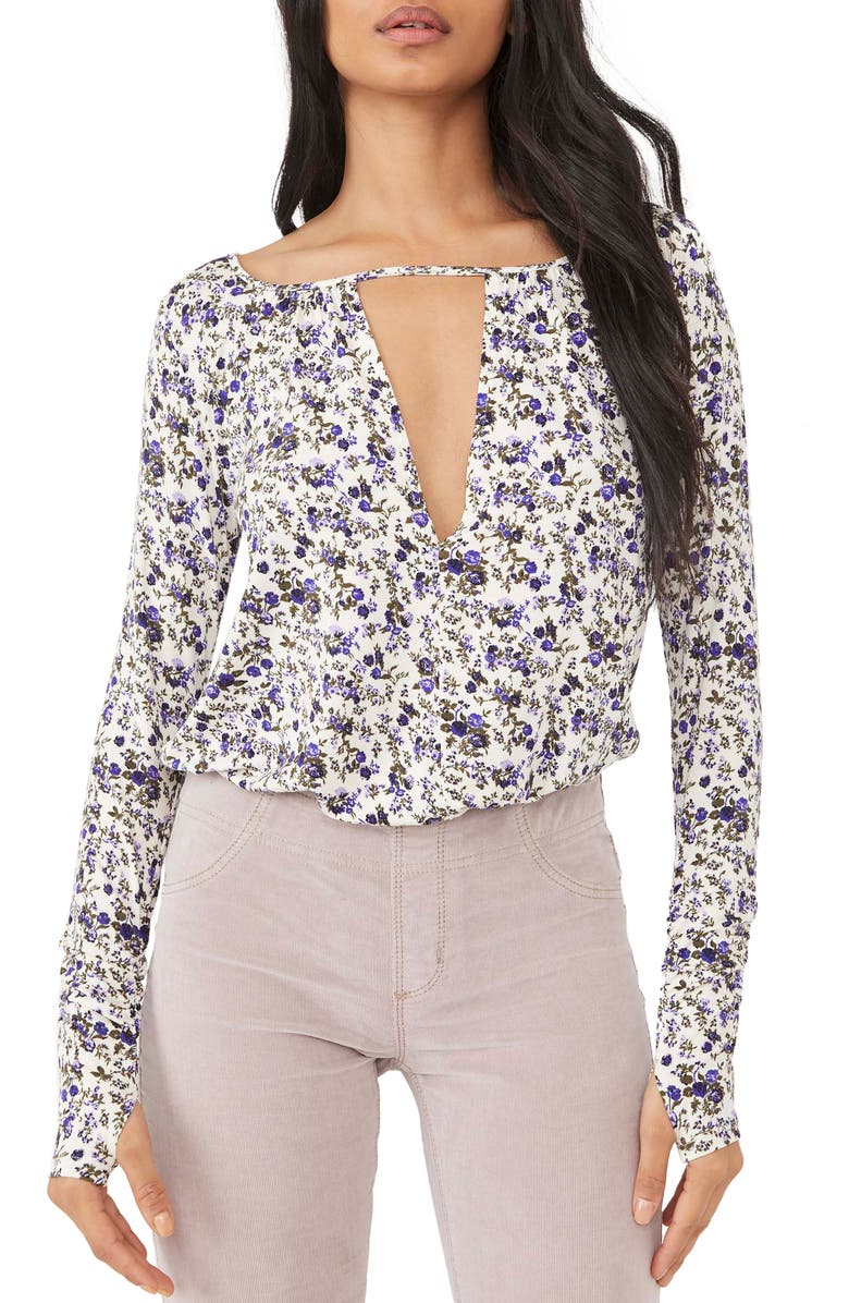 Free People Kaya Print Cutout Bodysuit, Main, color, 