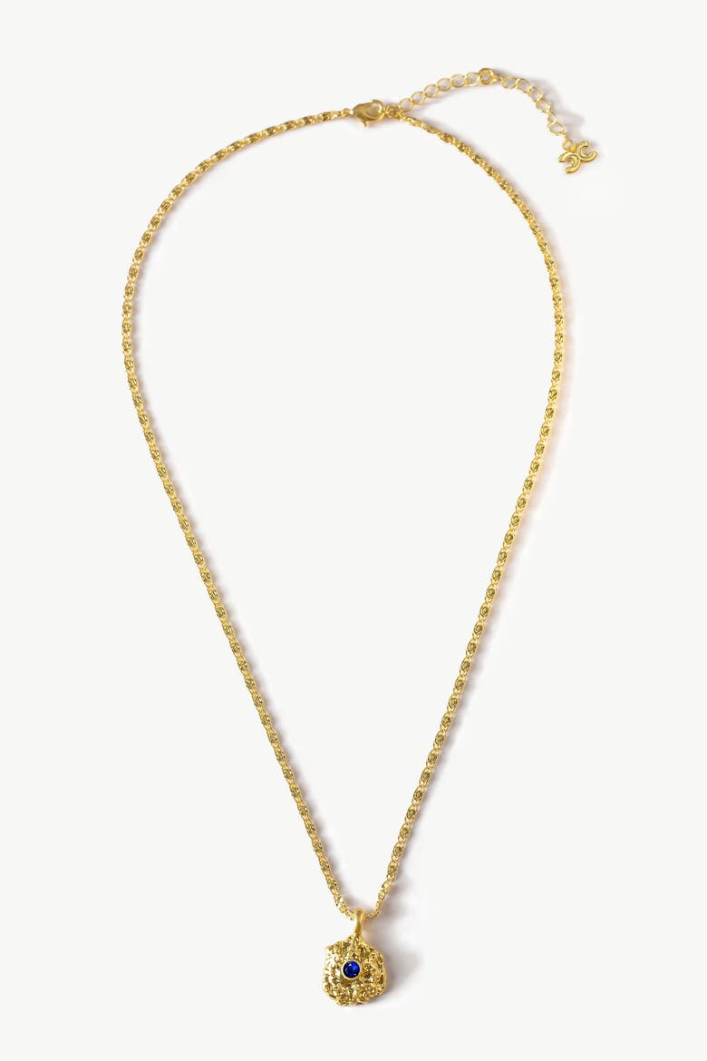 Shayla Molten Cubic Zirconia Pendant Necklace, Alternate, color, Gold/Blue
