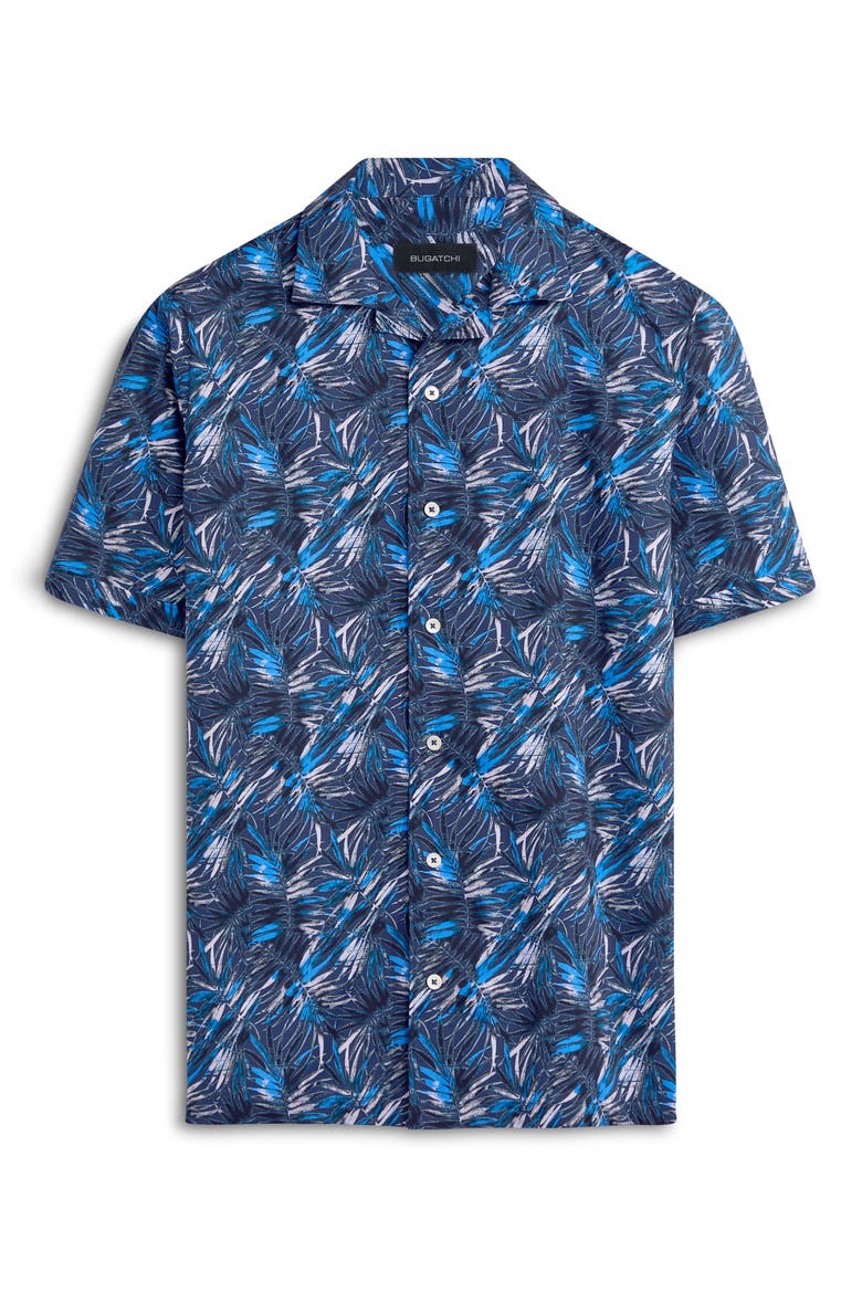 Men's Shaped Fit Print Stretch Cotton Short Sleeve Button-Up Shirt, Alternate, color, MIDNIGHT