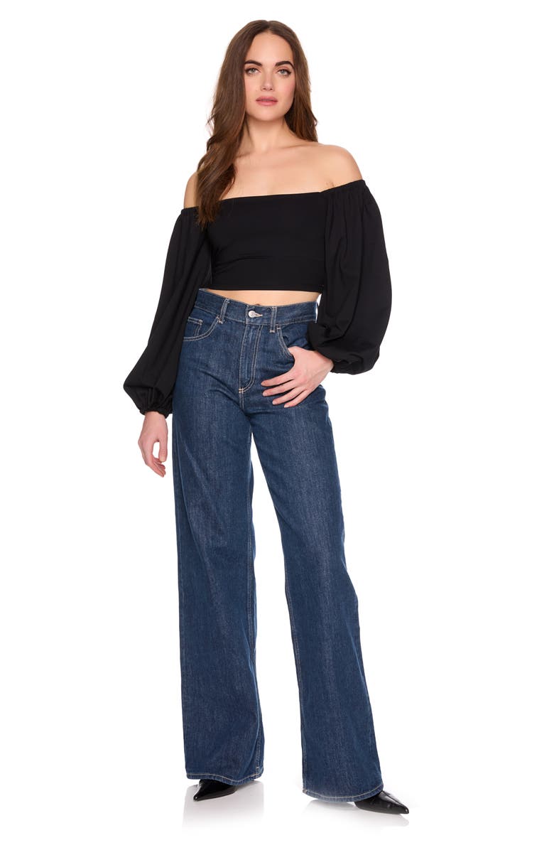 Susana Monaco Blouson Sleeve Off the Shoulder Crop Top, Alternate, color, 