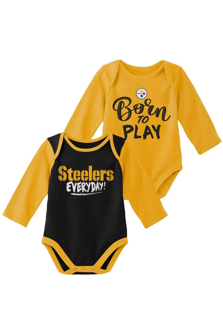 Newborn & Infant Gold/Black Pittsburgh Steelers Little Player Long Sleeve 2-Pack Bodysuit Set, Main, color, Gold