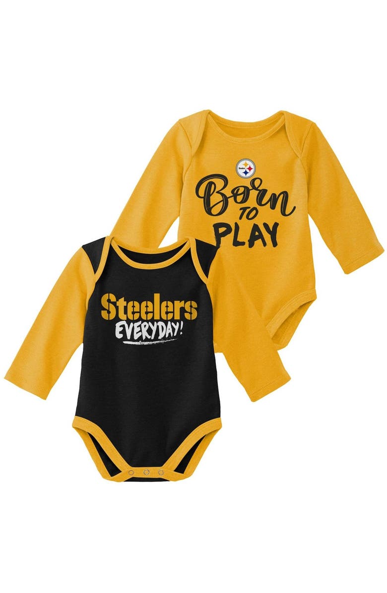 Outerstuff Newborn & Infant Gold/Black Pittsburgh Steelers Little Player Long Sleeve 2-Pack Bodysuit Set, Main, color,