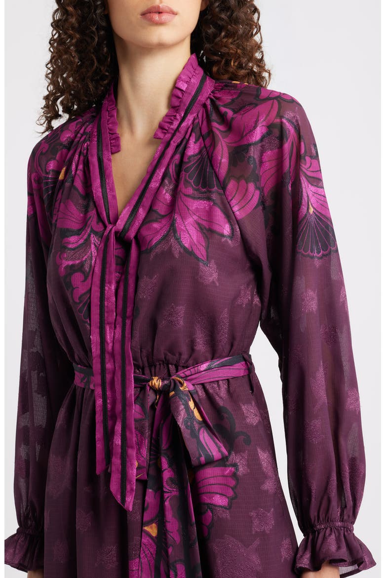 Natalie Metallic Mixed Print Long Sleeve Dress, Alternate, color, BURGUNDY MULTI