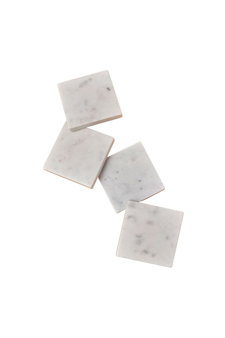 White Marble Square Coasters - Set of 4, Main, color, White