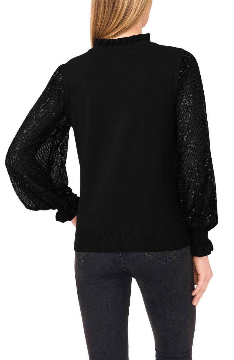 CeCe Sequin Sleeve Mock Neck Sweater, Alternate, color, Rich Black