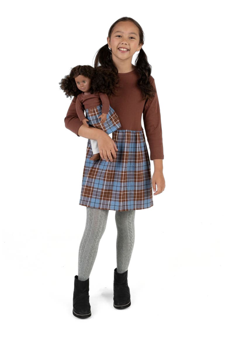 Girls Skirt Dress with Matching Doll Dress, 100% Cotton, Alternate, color, BROWN