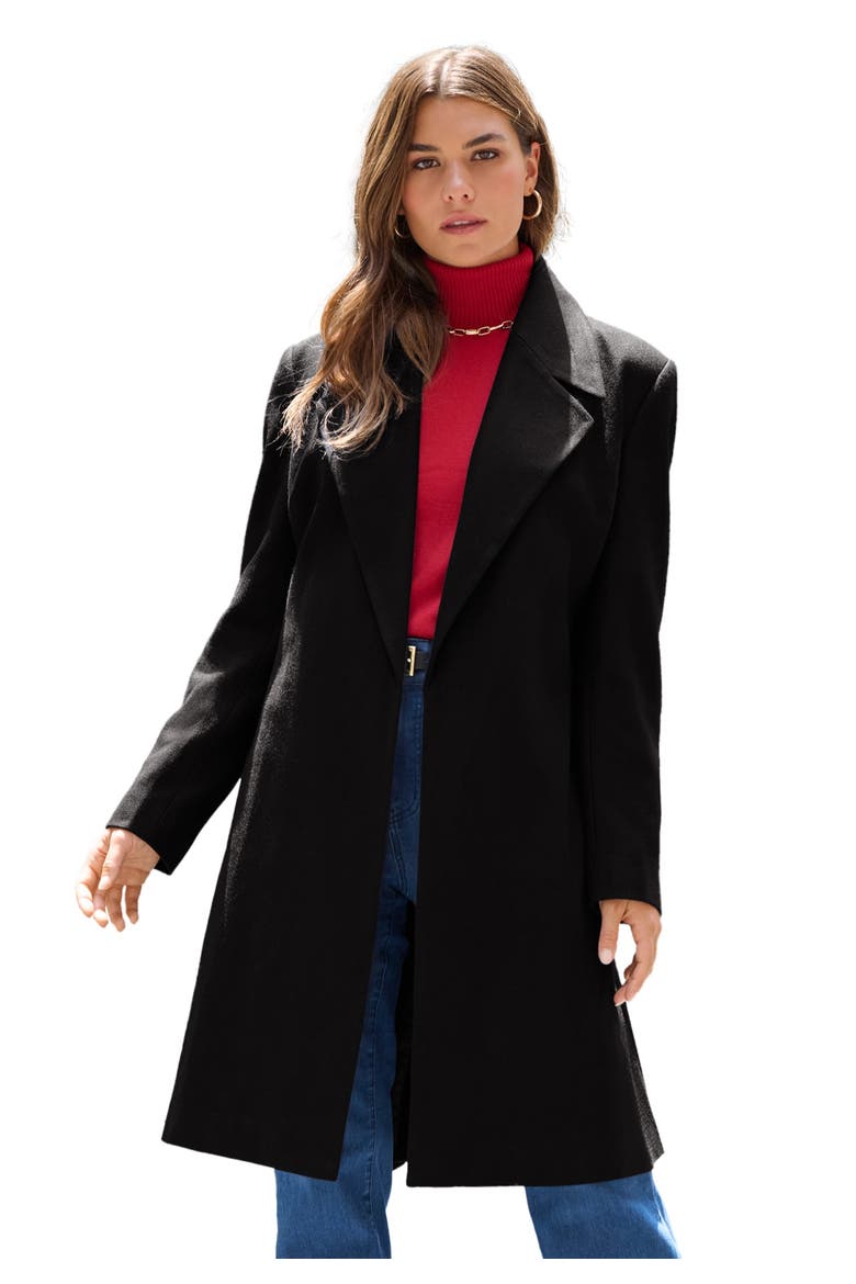 Plus Size A Line Belted Wool Blend Coat, Main, color, BLACK