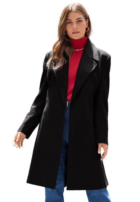Plus Size A Line Belted Wool Blend Coat