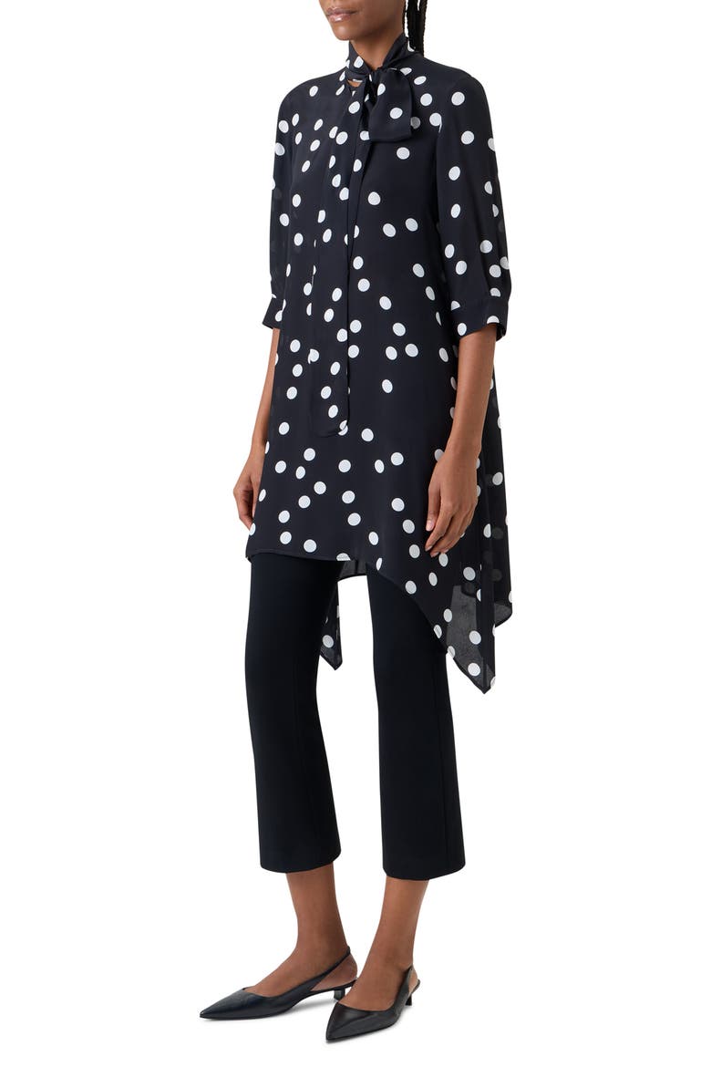 Polka Dot Asymmetric Silk Tunic, Alternate, color, BLACK-CREAM