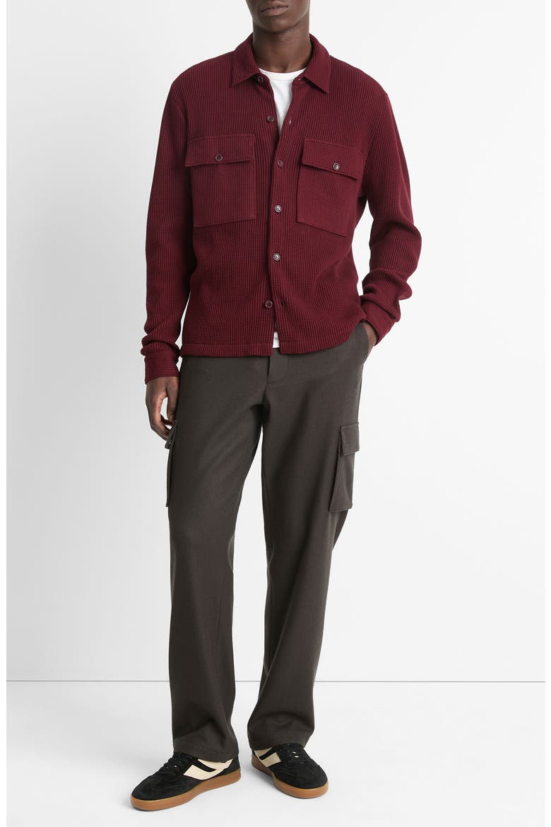 Chunky Waffle Stitch Button-Up Shirt, Alternate, color, DARK MALBEC