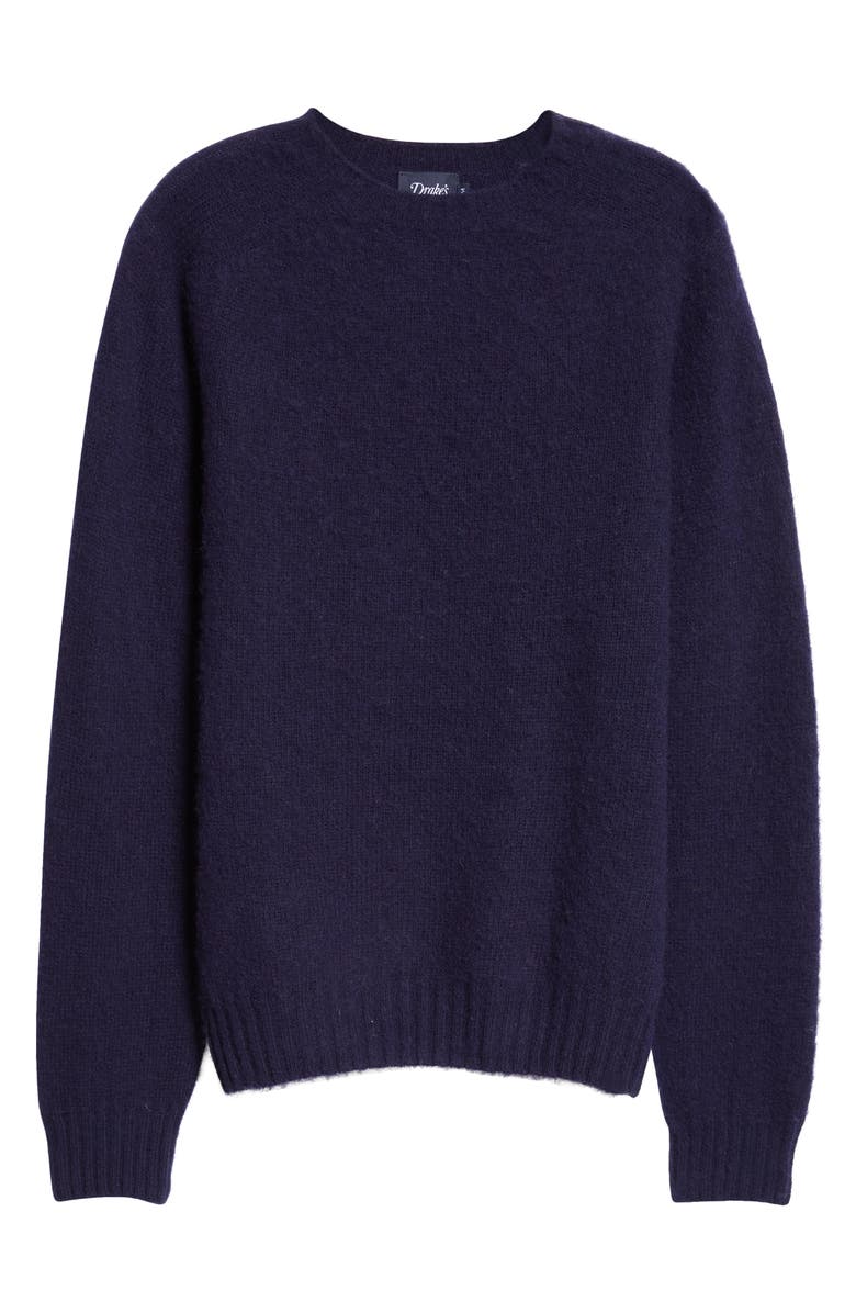 Drake's Brushed Shetland Lambswool Crewneck Sweater, Alternate, color, 250 Navy