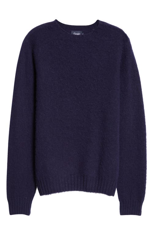 Drake's Brushed Shetland Lambswool Crewneck Sweater In 250 Navy