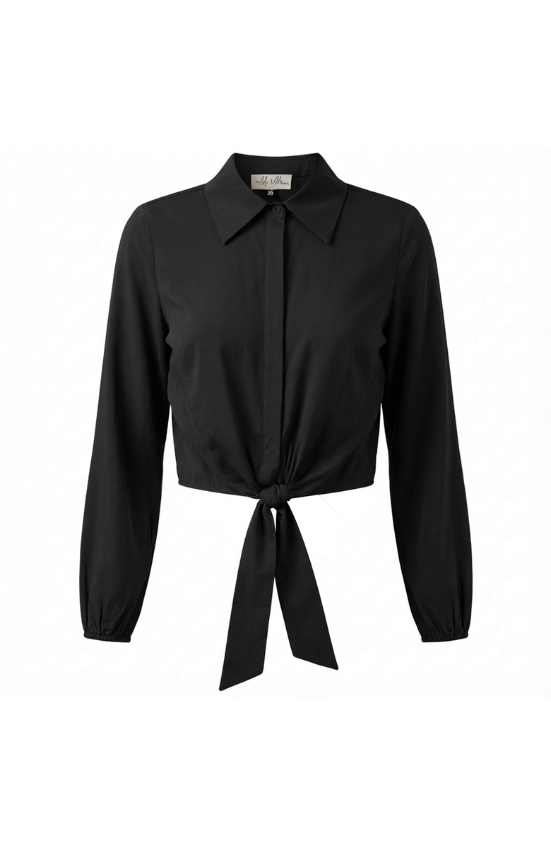 The Norway Club Cropped Hidden Placket Hem Tie Blouse, Main, color, Black