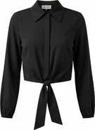 The Norway Club Cropped Hidden Placket Hem Tie Blouse