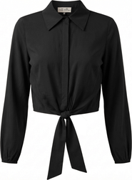The Norway Club Cropped Hidden Placket Hem Tie Blouse