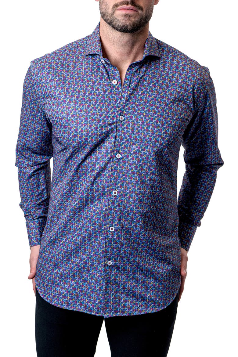 Einstein Check Mate Contemporary Fit Button-Up Shirt, Alternate, color, BLUE MULTI