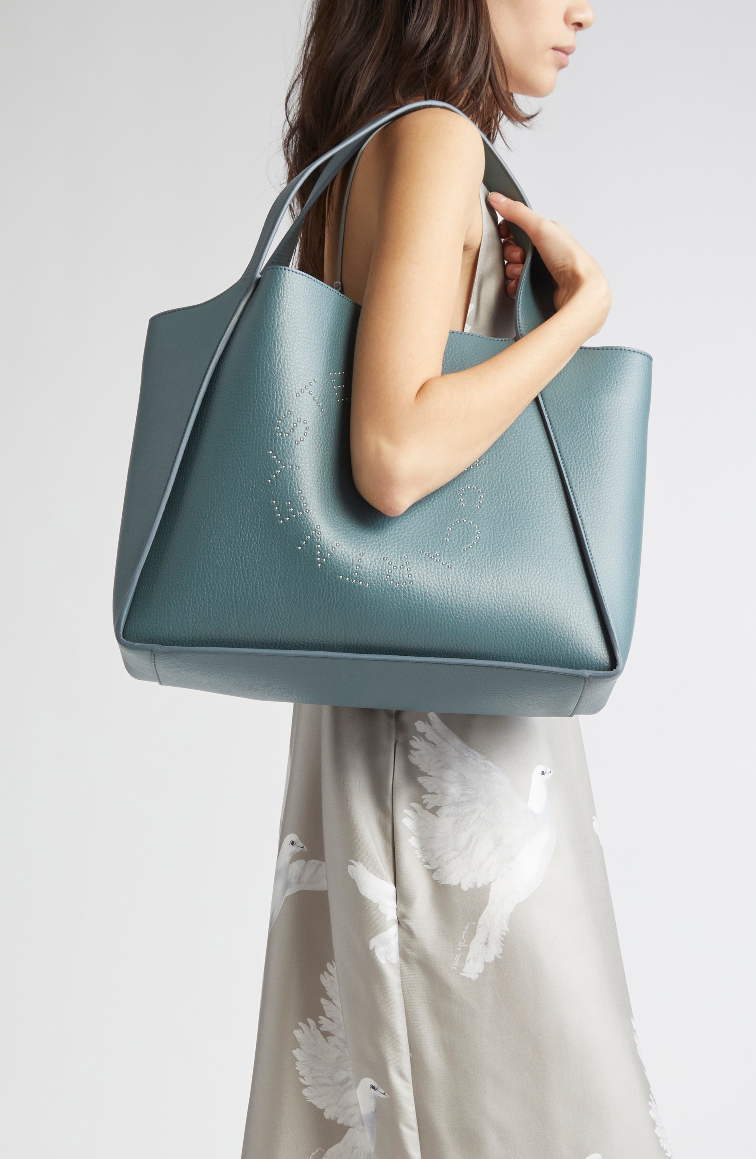 Stella McCartney Perforated Logo Faux Grainy Leather Tote, Alternate, color, 