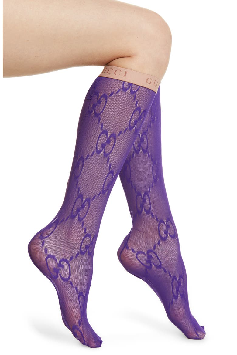 Double G Logo Knee High Socks, Main, color, PURPLE