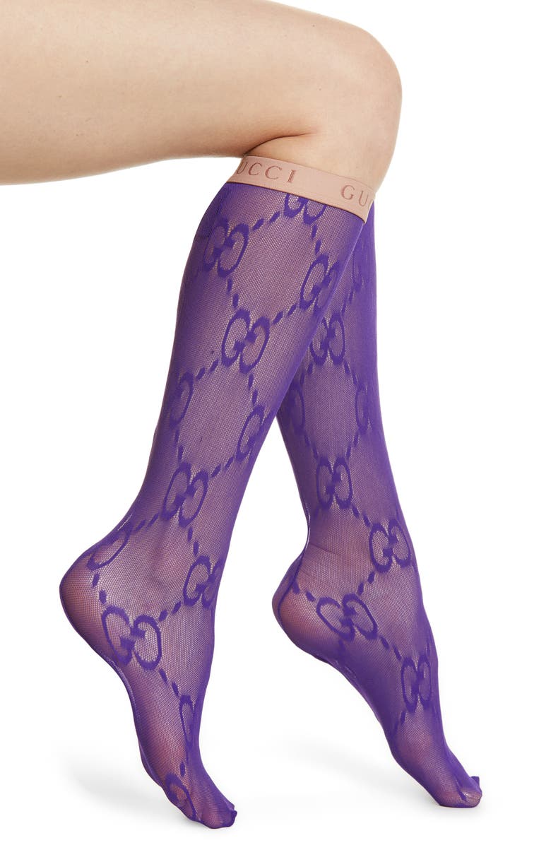 Gucci Double G Logo Knee High Socks, Main, color, 