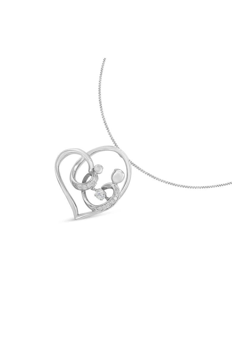 .925 Sterling Silver 1/6 cttw Diamond Heart Pendant Necklace, Alternate, color, White