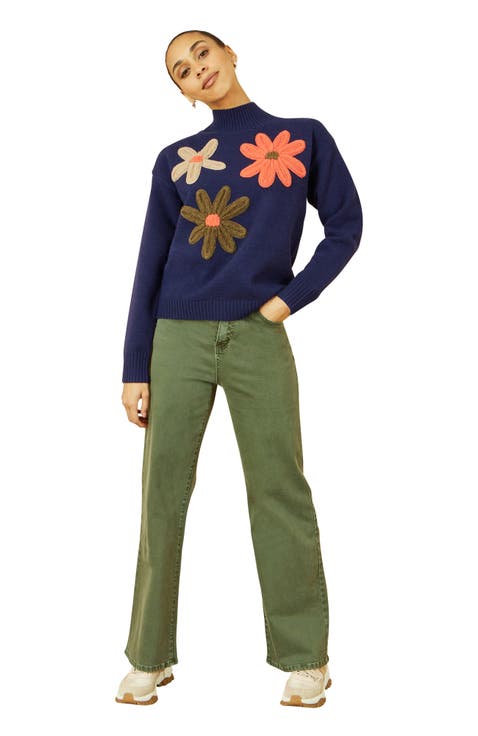 Floral Detail High Neck Knit Sweater