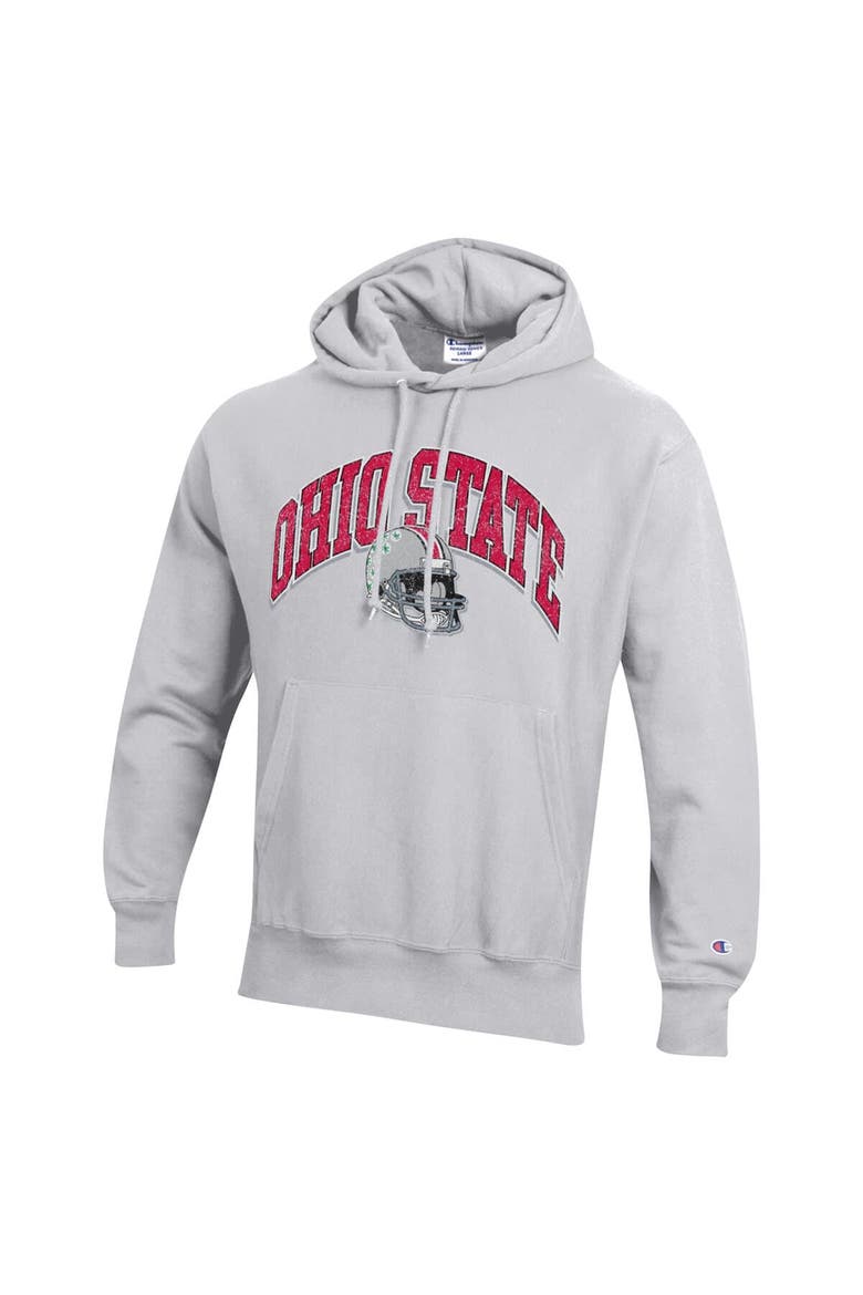 Men's Champion Heather Gray Ohio State Buckeyes Vault Late Night Reverse Weave Pullover Hoodie, Alternate, color, Heather Gray