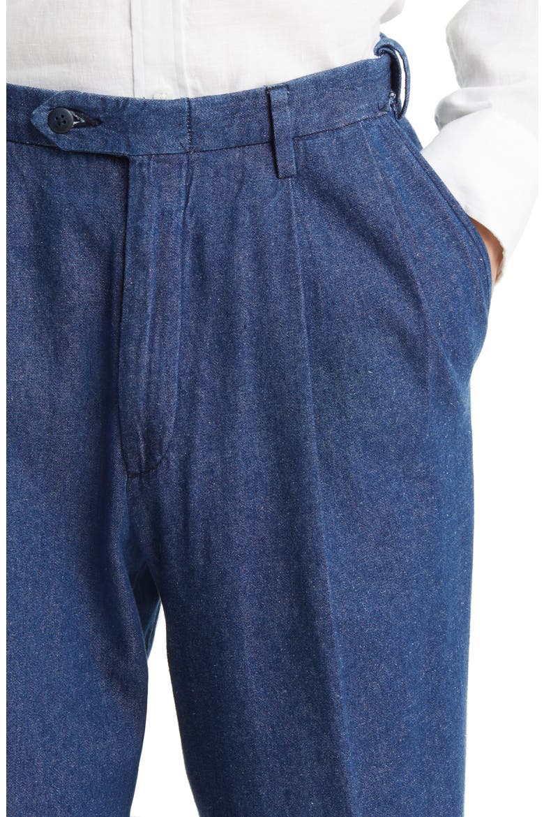 Pleated Self Sizer Waist Flat Front Denim Trousers, Alternate, color, NAVY