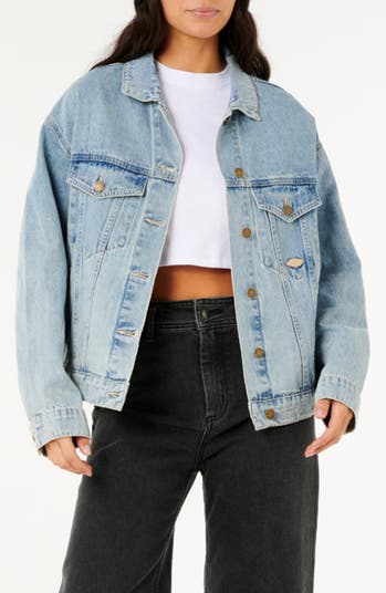 Risen Oversized Cargo Pocket Denim Jacket – Vintage Coastal Resort Layer