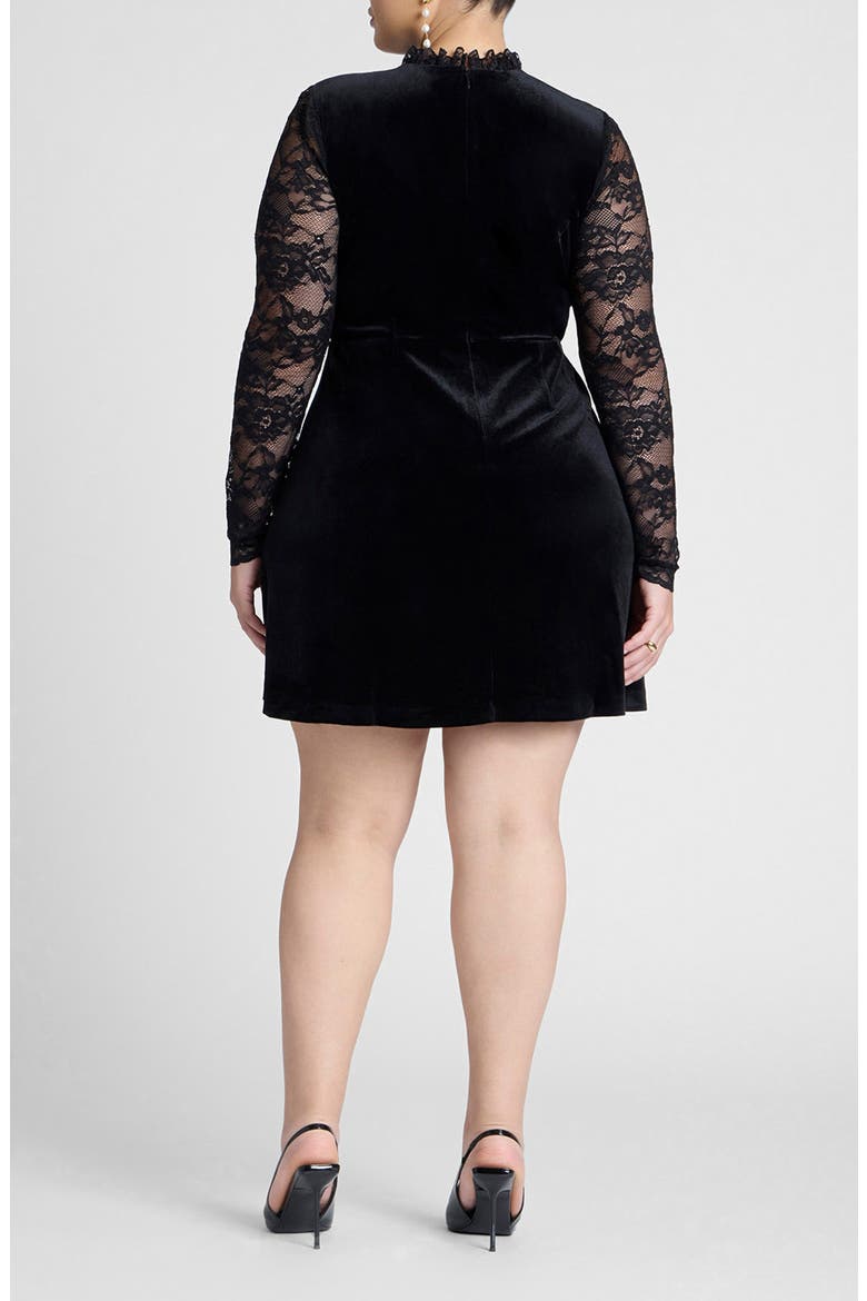 Long Sleeve Lace & Velvet Minidress, Alternate, color, BLACK ONYX