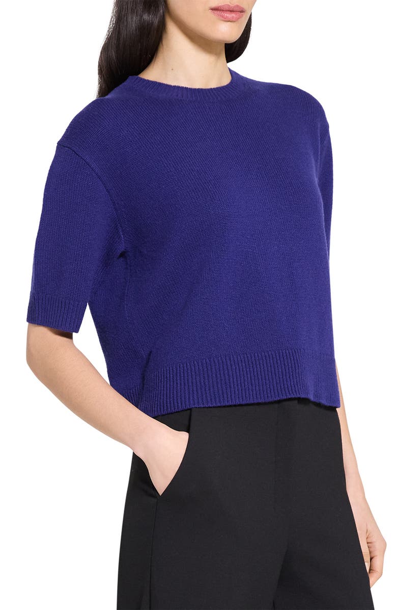 Theory Short Sleeve Cashmere Sweater, Alternate, color, Pigment Blue