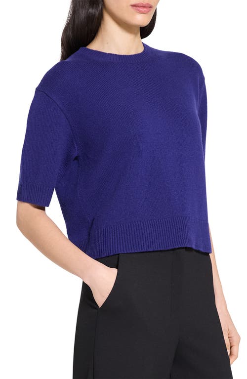 Theory Cashmere Cropped Short Sleeve Sweater In Blue