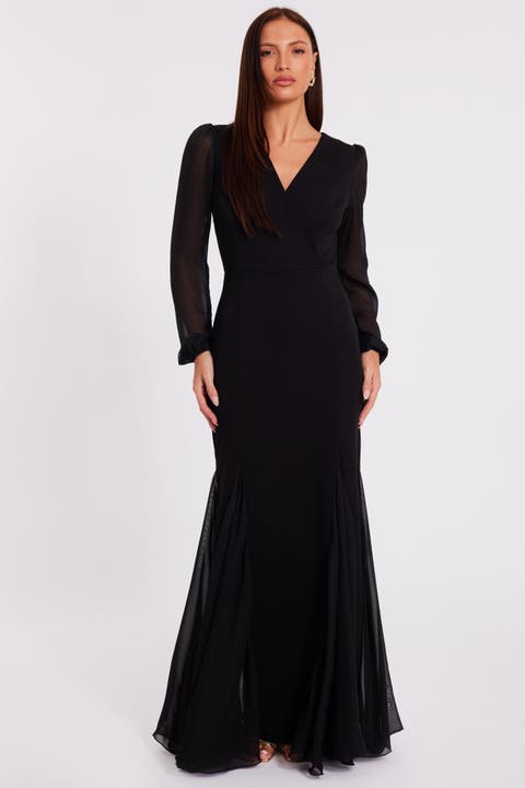 Scuba Crepe Chiffon Long Sleeve Goad Maxi Dress