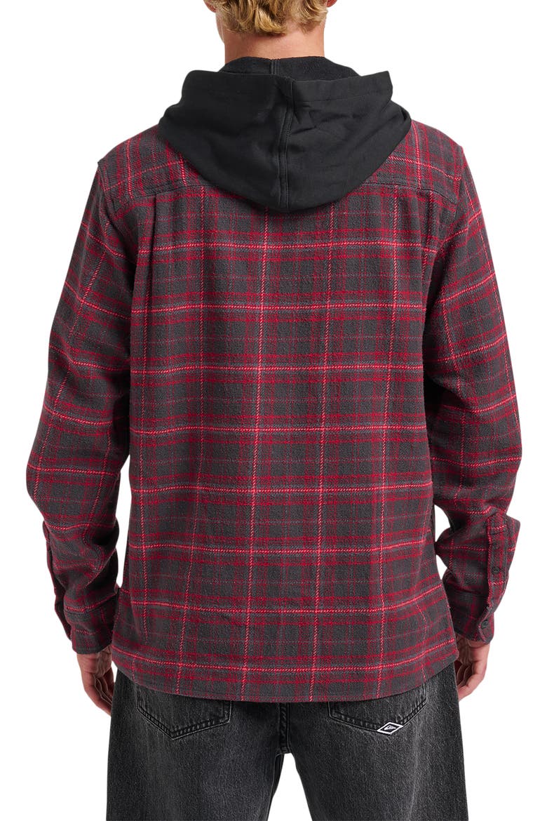 Sandbar Hooded Plaid Cotton Flannel Button-Up Shirt, Alternate, color, BLACK