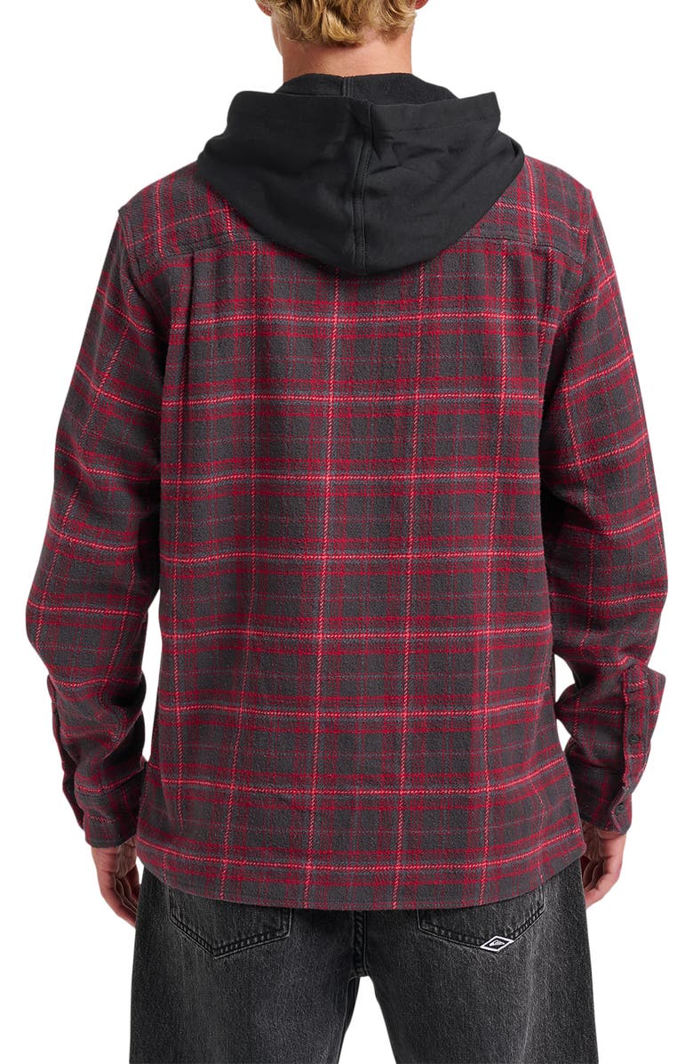Quiksilver Sandbar Hooded Plaid Cotton Flannel Button-Up Shirt, Alternate, color, 