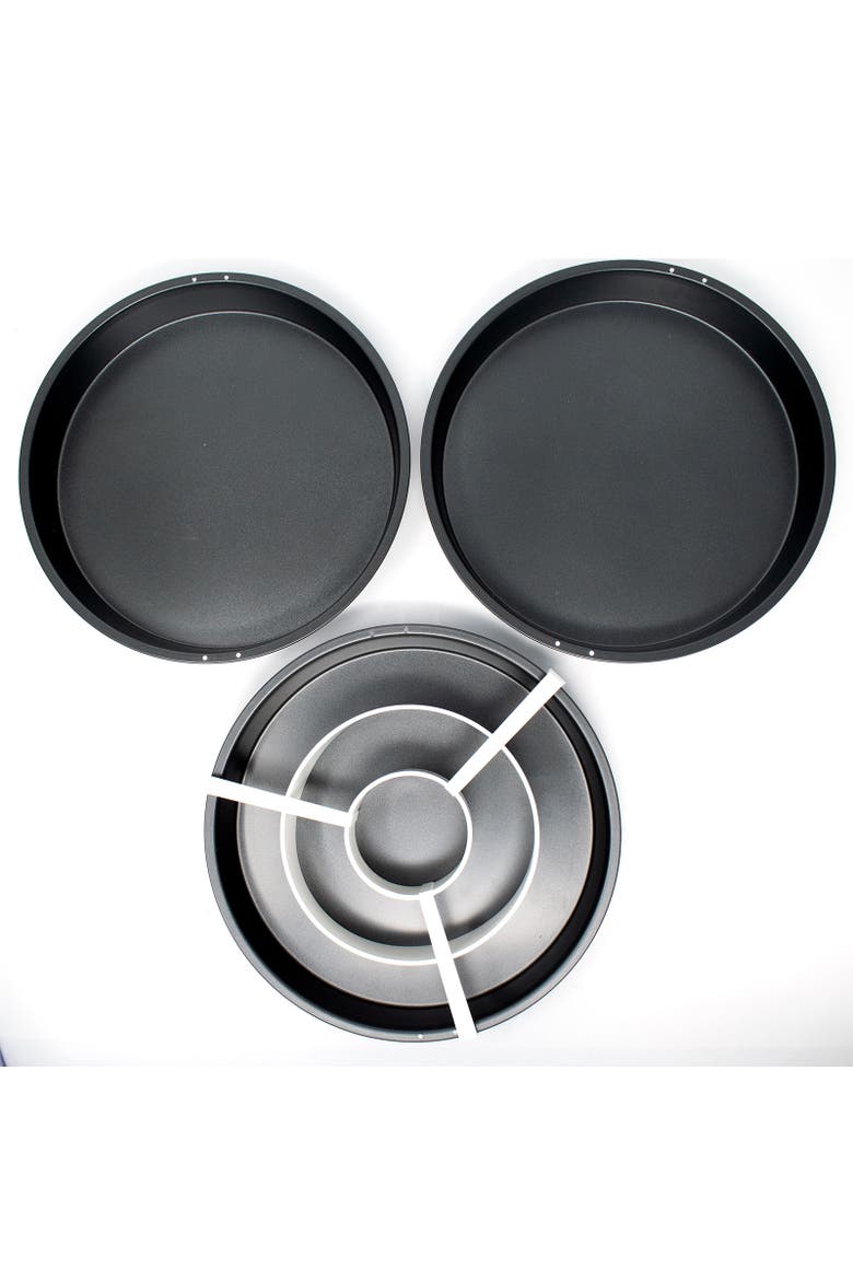 Checkerboard Cake Pan Set, 4-Piece Baking Kit with 3 Nonstick Pans and Batter Divider, Alternate, color, Black