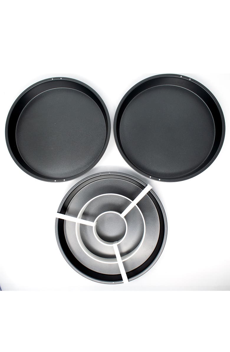 Norpro Checkerboard Cake Pan Set, 4-Piece Baking Kit with 3 Nonstick Pans and Batter Divider, Alternate, color, Black