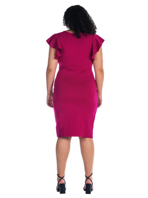 24seven Comfort Apparel V-neck Ruffle Sleeve Knee Length Dress In Purple