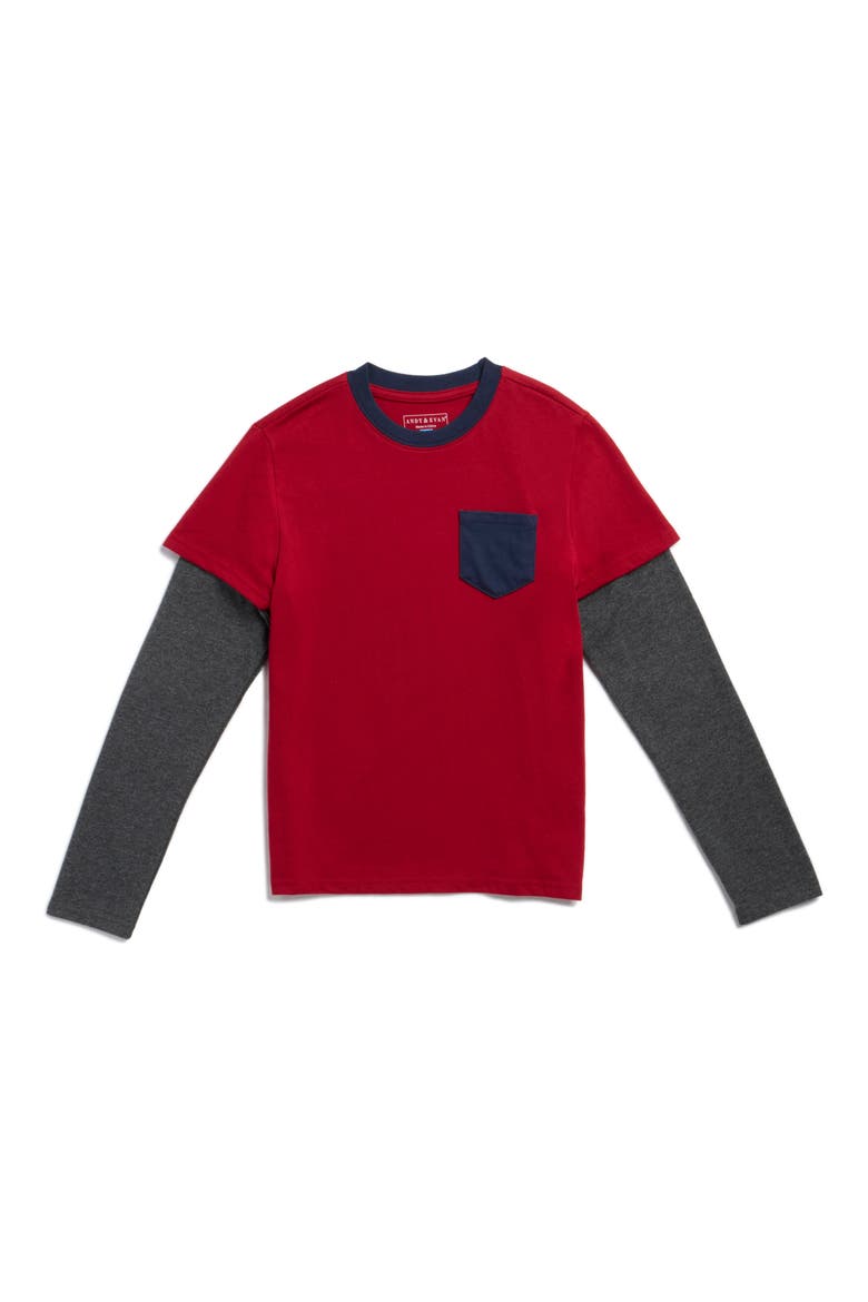 Kids' Two-Fer Long Sleeve Tee, Main, color, RED