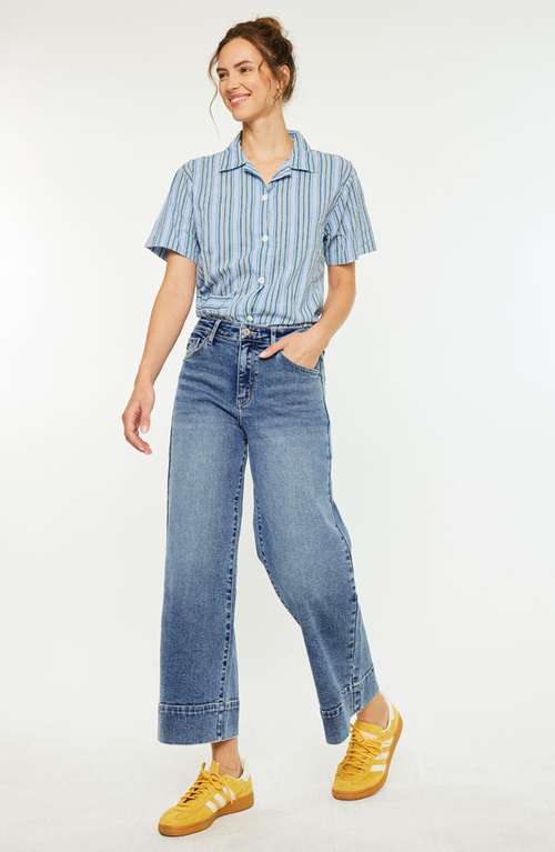 Kancan Nessa High Rise Crop Wide Leg Jeans In Blue